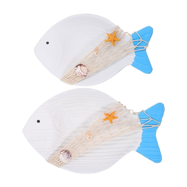 2 piezas de adornos colgantes de peces de madera para pared, decoración de peces con temática oceánica.