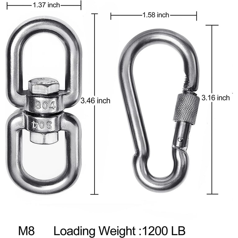 2+1 Heavy Duty 304 Stainless Steel Swivel Ring Double Ended Swivel Eye Hook  with SUS304 Snap Hooks for Web Tree Swing, Swing Spinner Hanger, Reliable  and Safe 