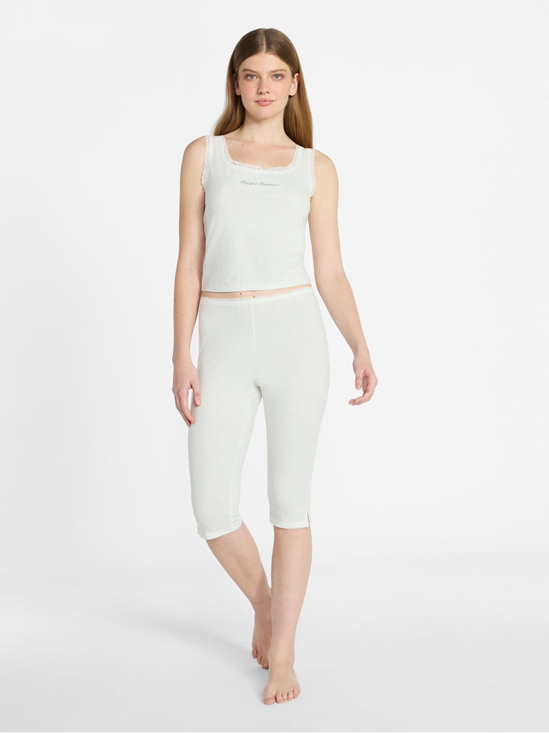 No Boundaries Single Jersey Lace Capri Sleep Pants, Women's XXS-3X