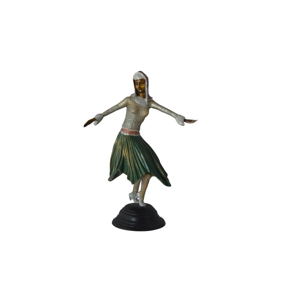 Gypsy dancer with green dress bronze statue - Size: 12"L x 9"W x 30"H.