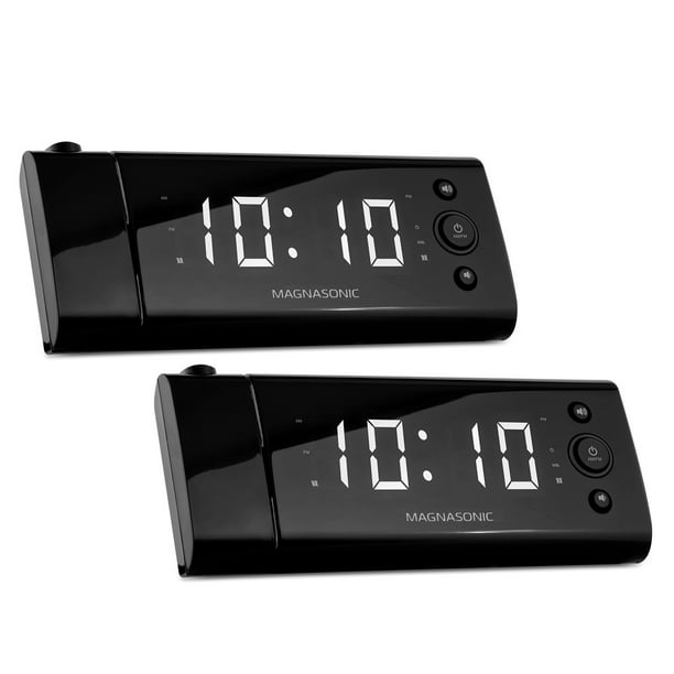 Magnasonic Radio-réveil USB avec Projection de l'Heure, Batterie de Secours, Réglage Automatique de l'Heure, Double Alarme, Écran LED de 1,2 Po pour Smartphones et Tablettes - 2 PACK (FR)