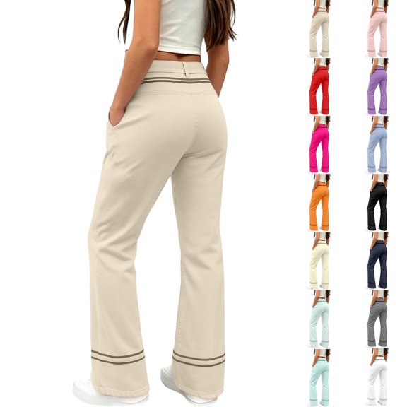 YaEYa Girls School Uniform Flare Pant Slim Fit Bell Bottom Trousers Fitted Stretch Flare Leg Pants High Waist Casual Slacks With Side Pocket Button Fly Trouser Preppy Clothes (Navy,7-8 Years)