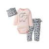 Gerber Baby Girls Onesies Brand Bodysuit, Pant, & Cap Set, 3-Piece (Newborn to 24 Months)