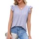 thumbnail image 1 of Camiseta transpirable de fibra de poliéster de manga corta con cuello con volantes ahuecado y cuello en V para mujer para primavera verano púrpura S, 1 of 8