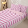 thumbnail image 3 of Erosebridal Pink Plaid Print Zipper Twin Comforter Sets with Fitted Sheet and 2 Pillowcases,White Grid Pastel Neutral Pattern Zipper Bedding Set For Girls,Pink Reversible,4 Pieces, 3 of 7