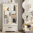thumbnail image 6 of Vintage Lighted Curio Storage Cabinet with 1 Drawer, Mirrored Back & Tempered Glass Doors, 3 Tier Storage Display Cabinet Adjustable Shelves Home Office Showcase,White, 6 of 9