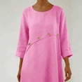 thumbnail image 7 of Homenesgenics Dresses for Women Plus Size Women's Solid Color Loose Casual Linen Irregular Hem Quarter Sleeve 3/4 Sleeve Round Neck Dress Pink XL, 7 of 7