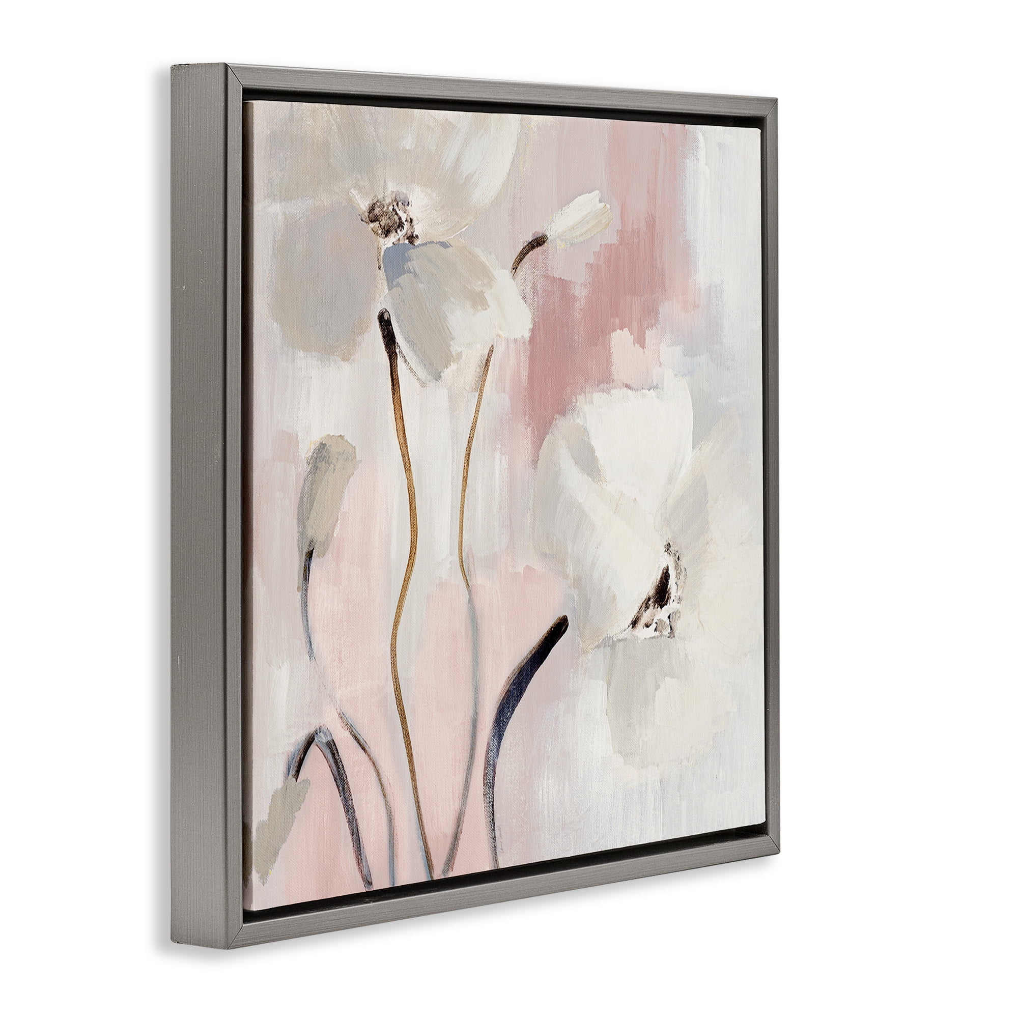 Stupell Industries Abstract White Blooms Botanical & Floral Painting Gray Floater Framed Canvas Art Print Wall Art, 25 x 25