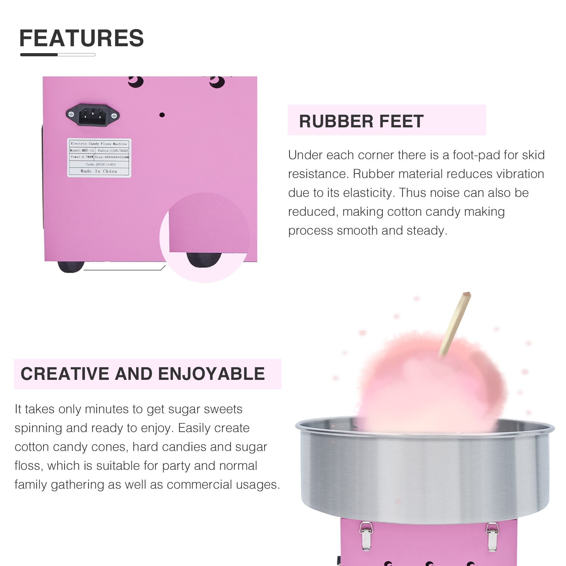 110V Electric Cotton Candy Floss Sugar Commercial Maker Machine Party 1000W Pink 