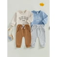 thumbnail image 3 of Baby Toddler Boys Pants Clothing Set 3 6 12 18 24 Months Long Sleeve Crew Neck Letters Print Sweatshirt with Sweatpants Infant Outfits, 3 of 9