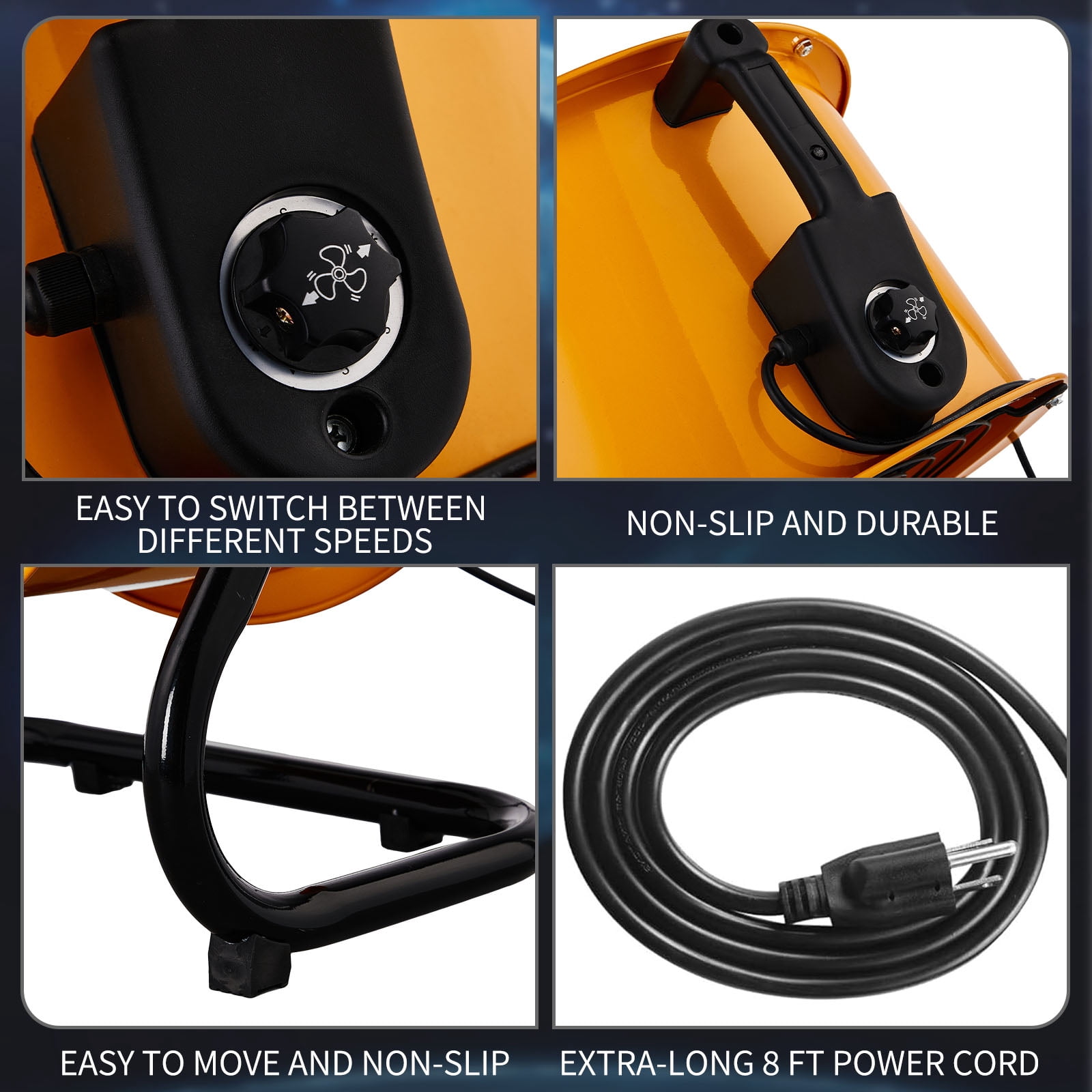 Barrel Fan 110V 218W 18in Floor Barrel Fan Mobile Fan with Handle Copper Motor Orange-Yellow Air Circulation Industrial Fan