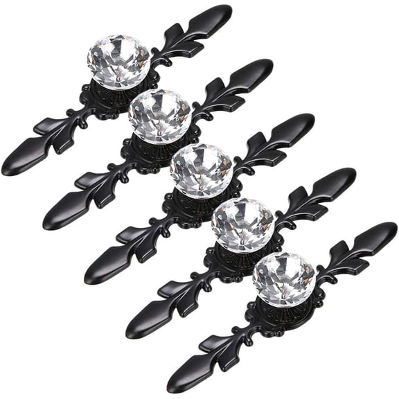 5 Pcs 4.7" Drawer Dresser Knobs Pull Handles - Crystal Glass Diamond Decorative Knobs with Plate, Cabinet Cupboard Door Knobs with Screws for Kitchen Bathroom Office Decoration