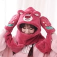 thumbnail image 3 of Conjunto de tres piezas de guantes y bufanda de felpa con orejas de osito, sombrero Kawaii de oso de fresa Kawaii, moda Y2K para invierno, 2023, 3 of 4