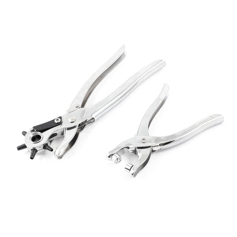 2 Pcs Metal Handheld Pliers Leather Belt Hole Punch Tool Puncher Kit