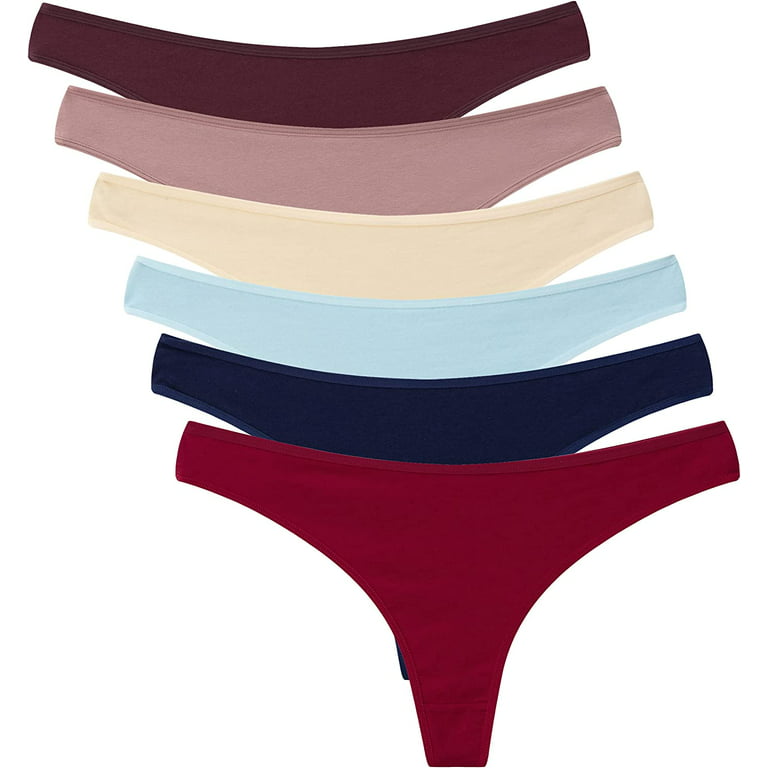 ELACUCOS 6 Pack Women's Thongs Cotton Breathable Panties Bikini Underwear 