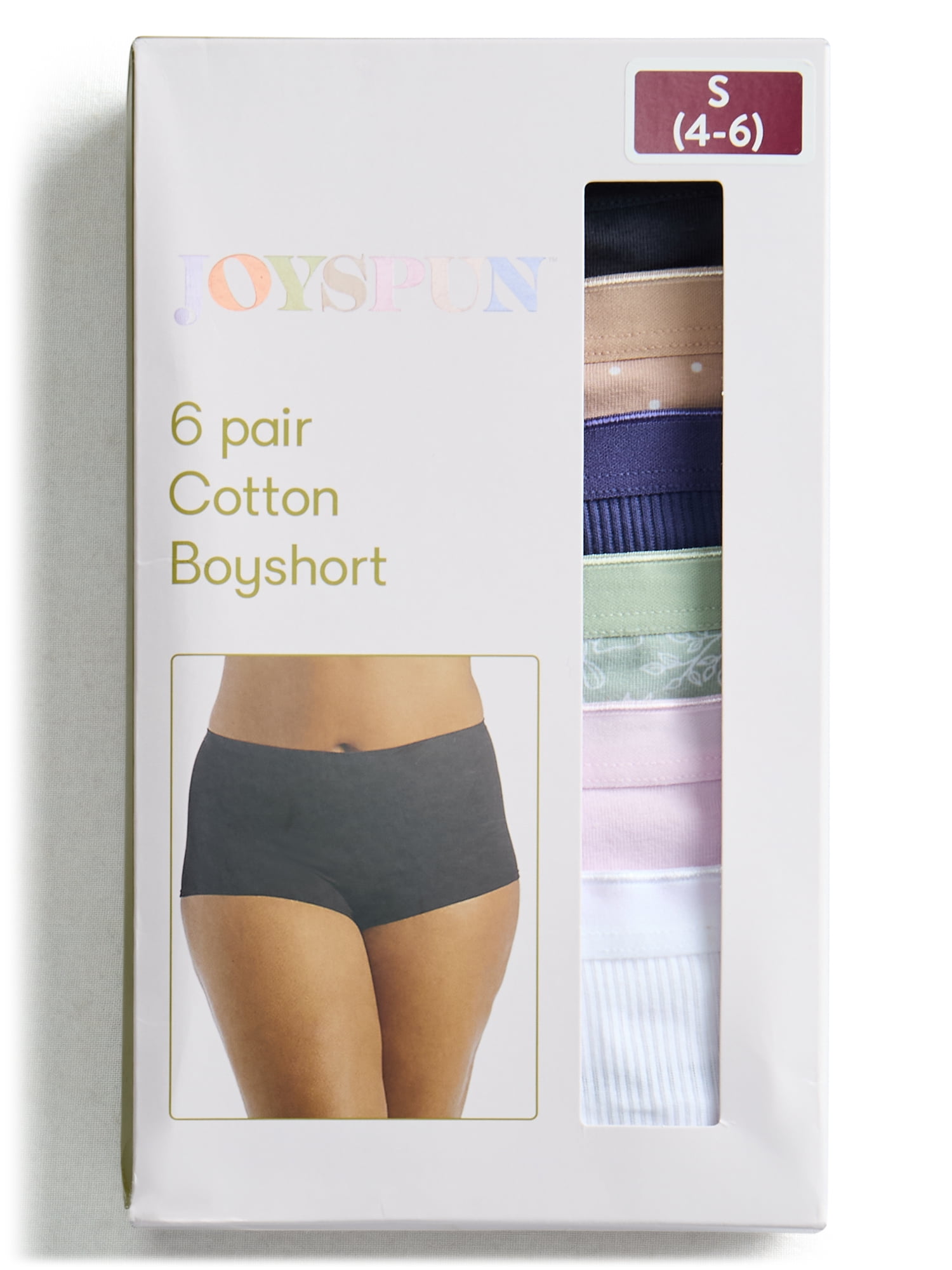 Joyspun Women's Cotton-Blend Boyshort Panties, 6-Pack, Sizes S-XXXL