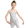 thumbnail image 5 of Aislor Kids Girls Shiny Sequin Latin Jazz Ballet Dance Dress with Tassel Hem Ballroom Party Costume 6-14 Silver 10, 5 of 7