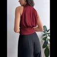 thumbnail image 4 of Blusas Plisadas Sin Mangas con Cuello en V para Mujer, Camisas Elegantes de Oficina. Rojo M, 4 of 8