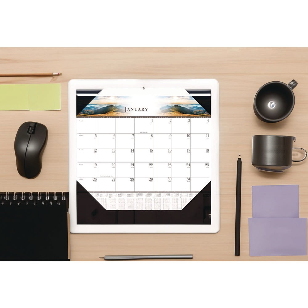 22 in. x 17 in. 12-Month (Jan-Dec 2026) Recycled Full-Color Monthly Desk Pad Calendar - Black Binding/Corners