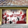 thumbnail image 3 of Halloween Garage Door Banner Cover with Retainer Strap Halloween Decorations Bloody Hanging Cloth Footprints Handprints Ghostly Scary Birthday Decoration Halloween Party with Rope, 3 of 7