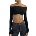 thumbnail image 2 of Qiylii Women Off Shoulder Shirt Y2K Long Sleeve Slim Fit Top Tee Sexy Streetwear Blouse Tops, 2 of 9