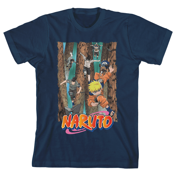 Naruto Classic Rescue Team For Sasuke Crew Neck Short Sleeve Navy Blue Boy's T-shirt-Small