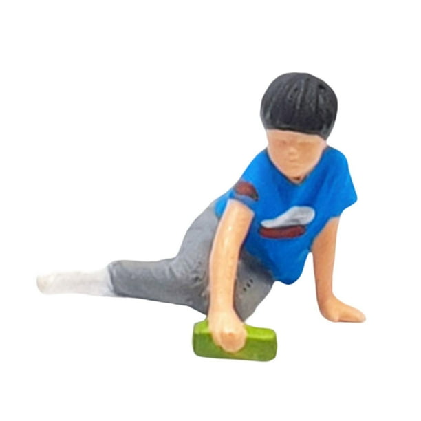 Figura de niño sentado a escala 1/64, figura pintada en miniatura, coleccionable, accesorio fotográfico DIY camisa azul