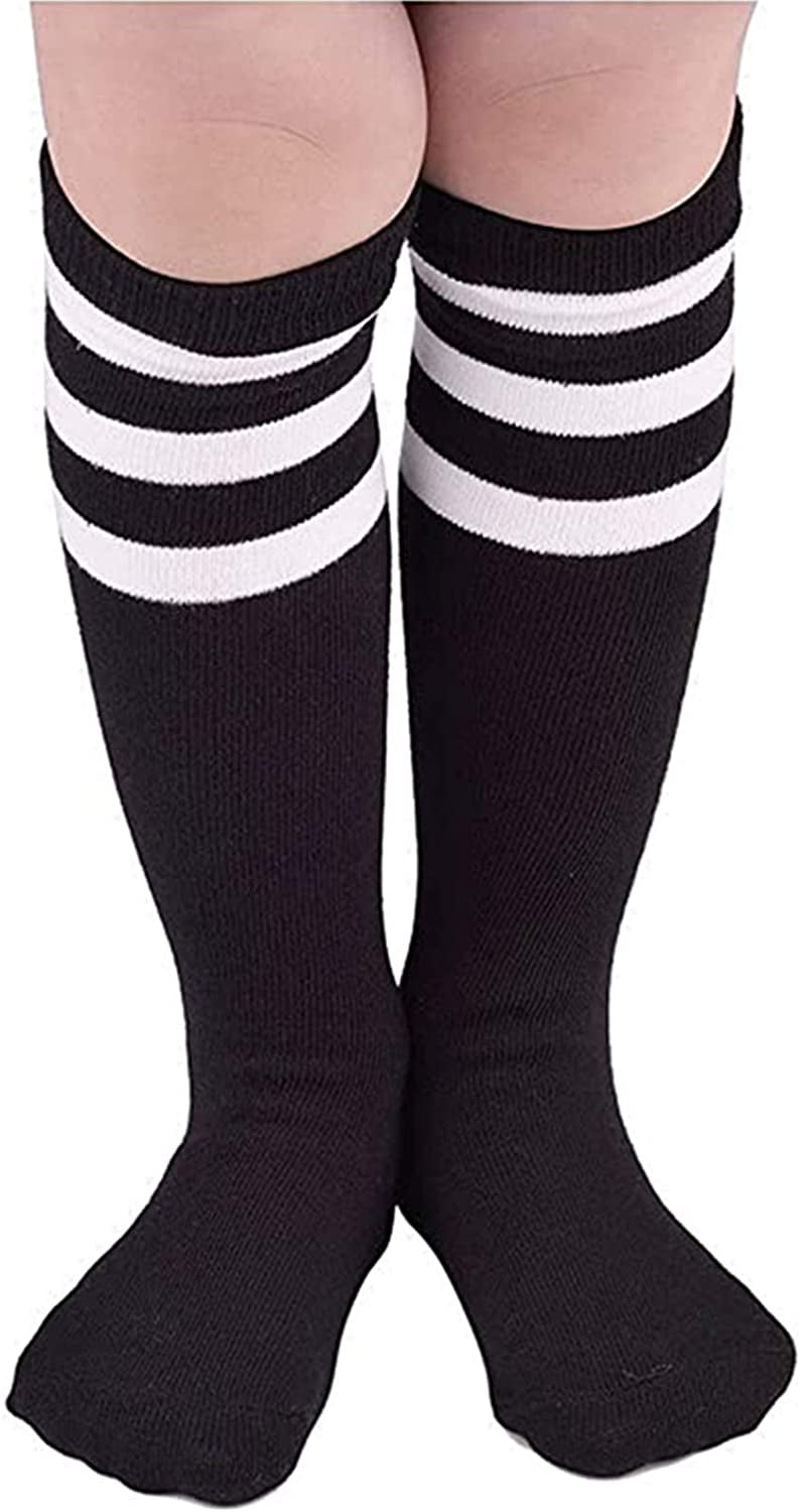 Kids Toddler Cotton Three Stripes Sport Soccer Team Socks Uniform Tube Cute Knee High Stocking