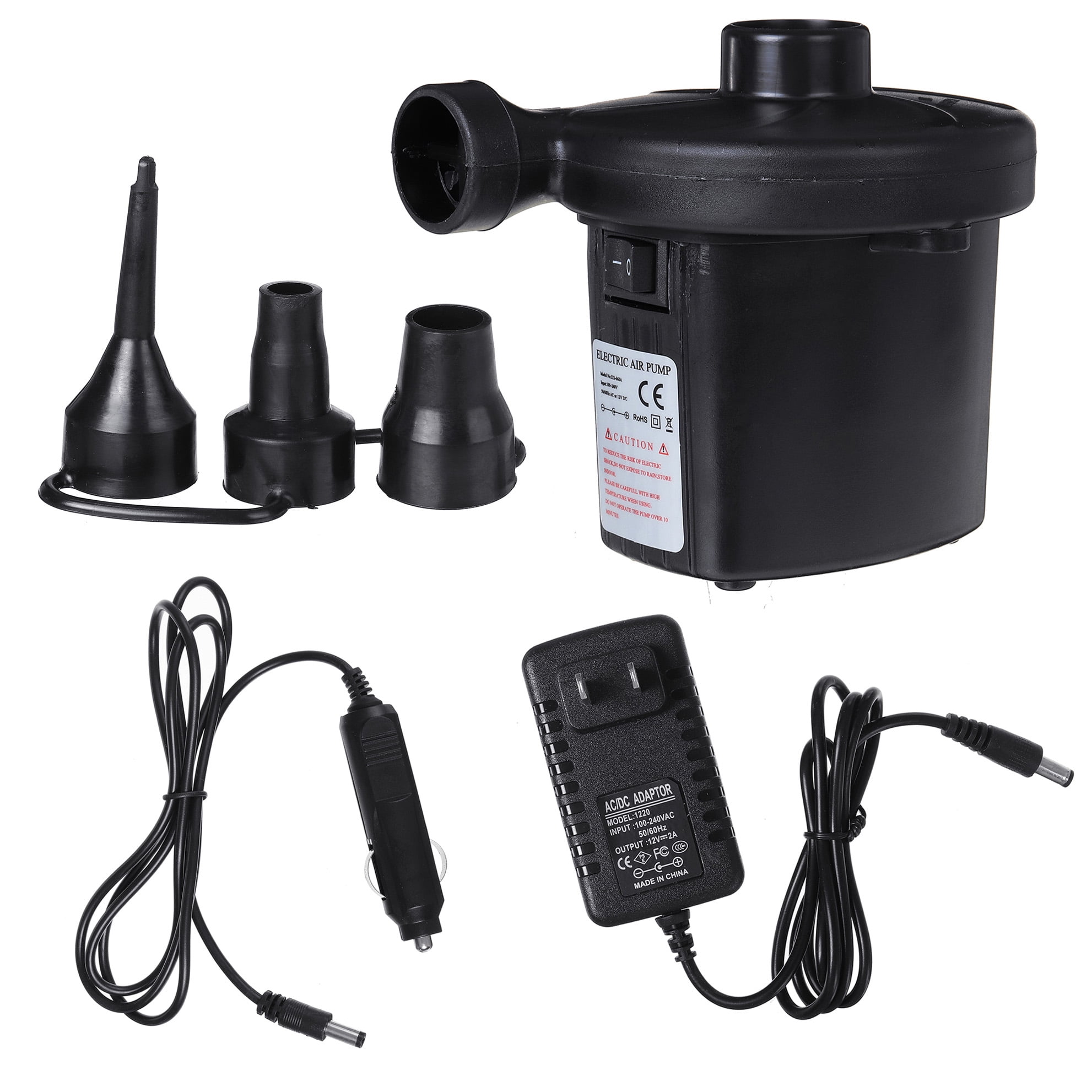 Mains DC Electric Air Pump Inflator Inflatables Camping Pool Raft Boat Airbed 