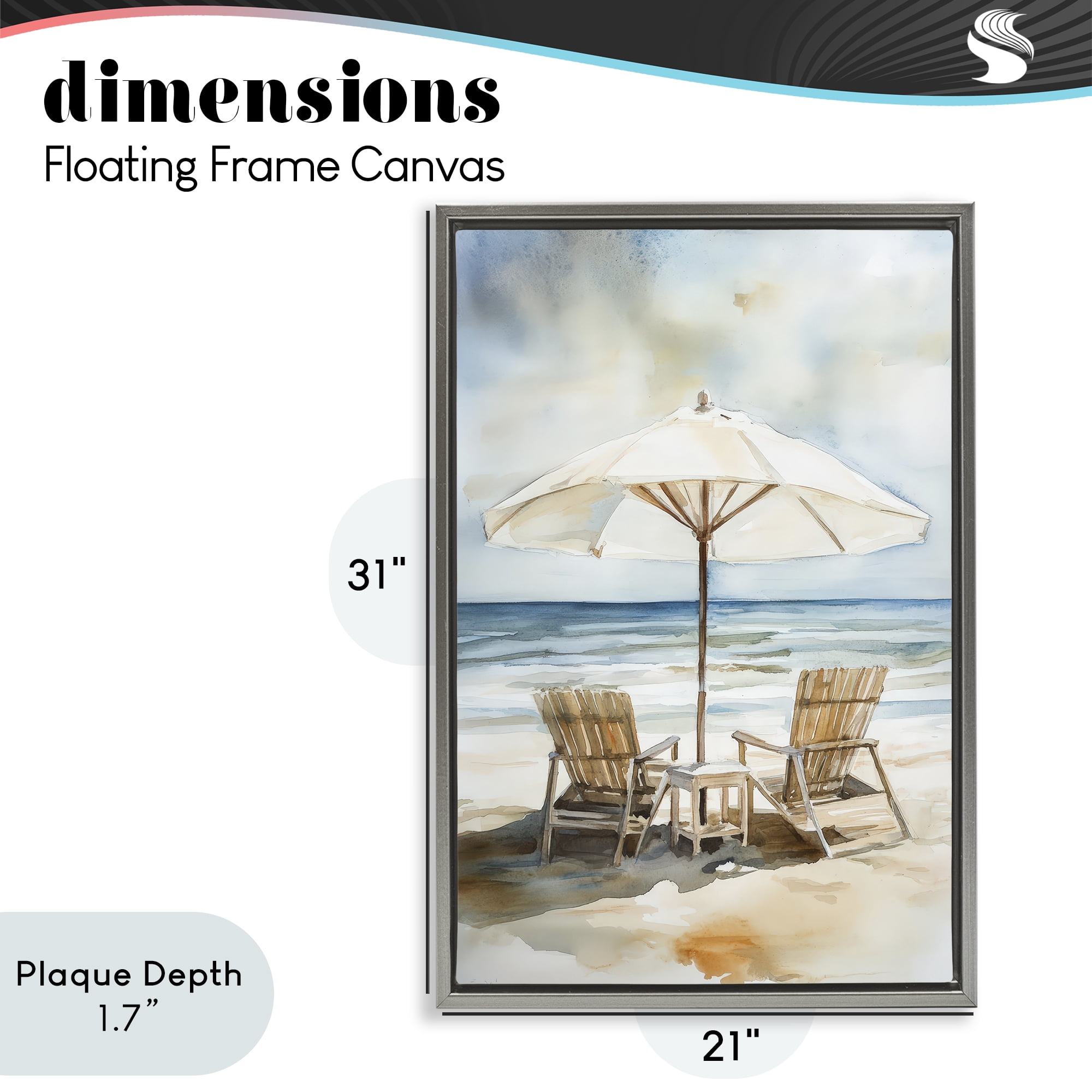 Stupell Industries Watercolor Paradise Beach Scene Gray Framed Floater Canvas Wall Art, design by Petal Prints Design