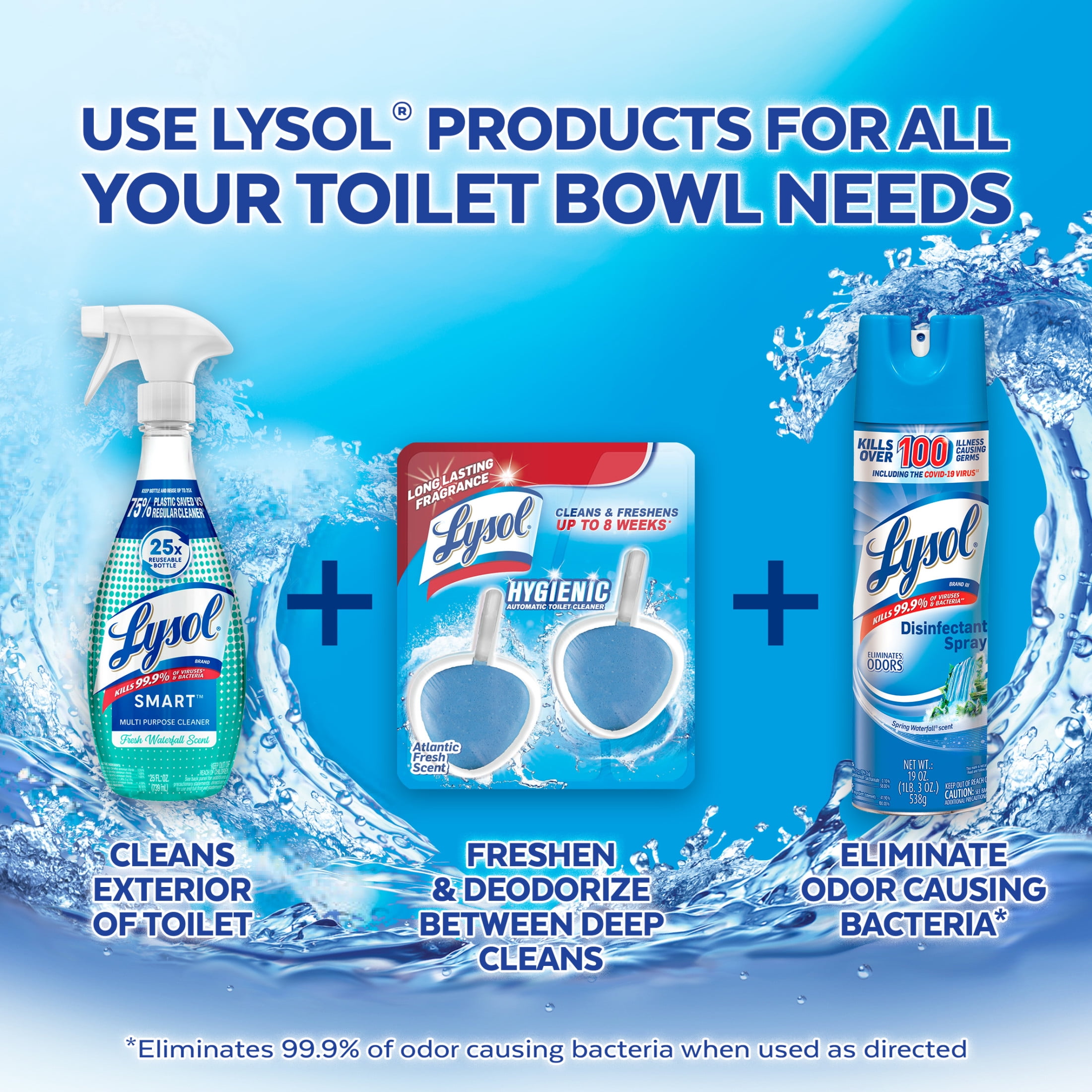 Lysol Automatic in-The-Bowl Toilet Cleaner, Cleans and Freshens Toilet Bowl, Atlantic Fresh Scent, 2 Count
