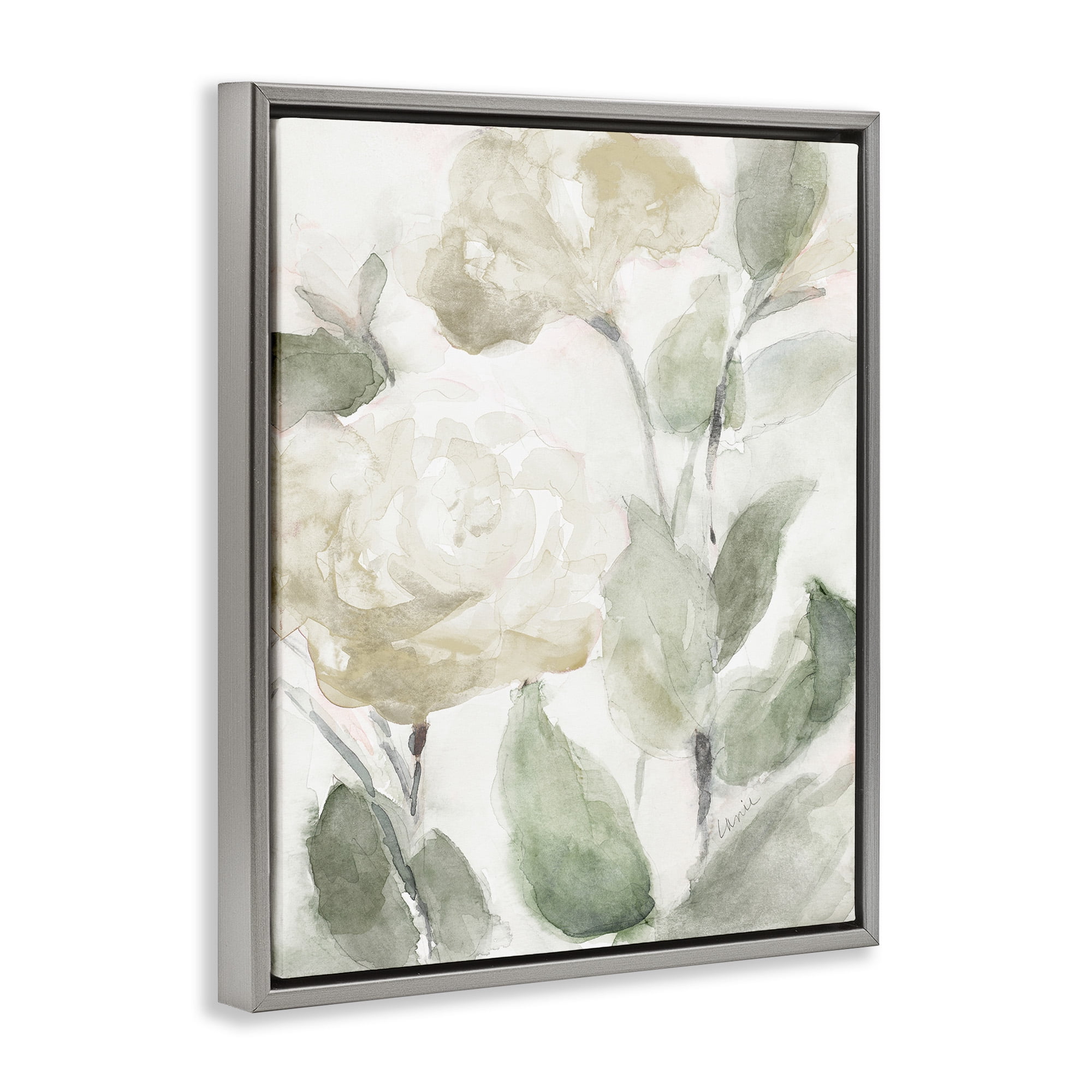 Stupell Industries Charming Abstract Florals Botanical & Floral Painting Gray Floater Framed Canvas Art Print Wall Art, 17 x 21