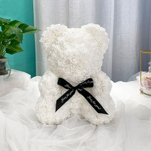 Muñeco de oso de flores eternas, regalo de San Valentín de Tanabata, adornos para mujer, oso de abrazo, flor de espuma, oso rosa de 28 cm