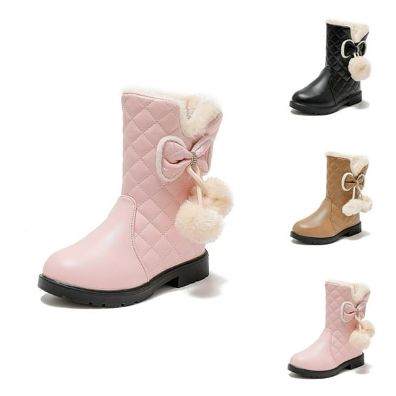 Girls Boots Girls Winter Boots Girls' Autumn and Winter Boots Thick Soles Non Warm Comfortable Solid Color Bow Design for Girls