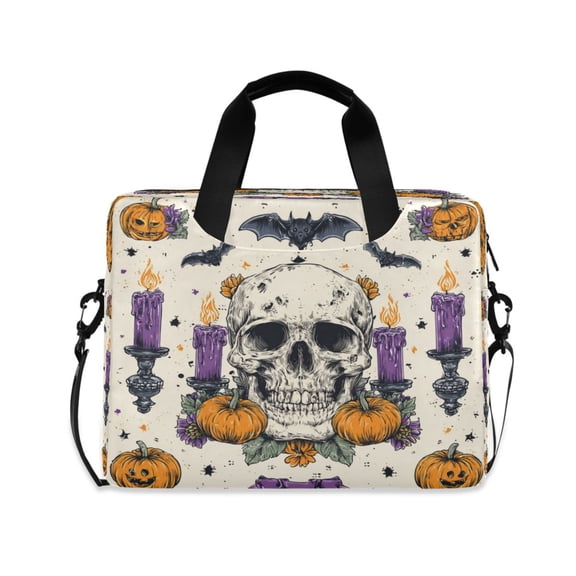 16" Laptop Tote Bag Laptop Sleeve Case Computer Briefcase for Work & Travel Skull with Candles and Pumpkins