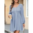 thumbnail image 3 of Womens Casual Smocked Square Neck Dress, Long Sleeve Button Up Empire Waist A-Line Mini Dress, 3 of 9