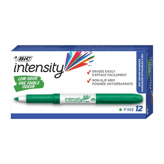 BIC Intensity Green Low Odor Dry Erase Markers, Fine Tip, 12-Count Pack