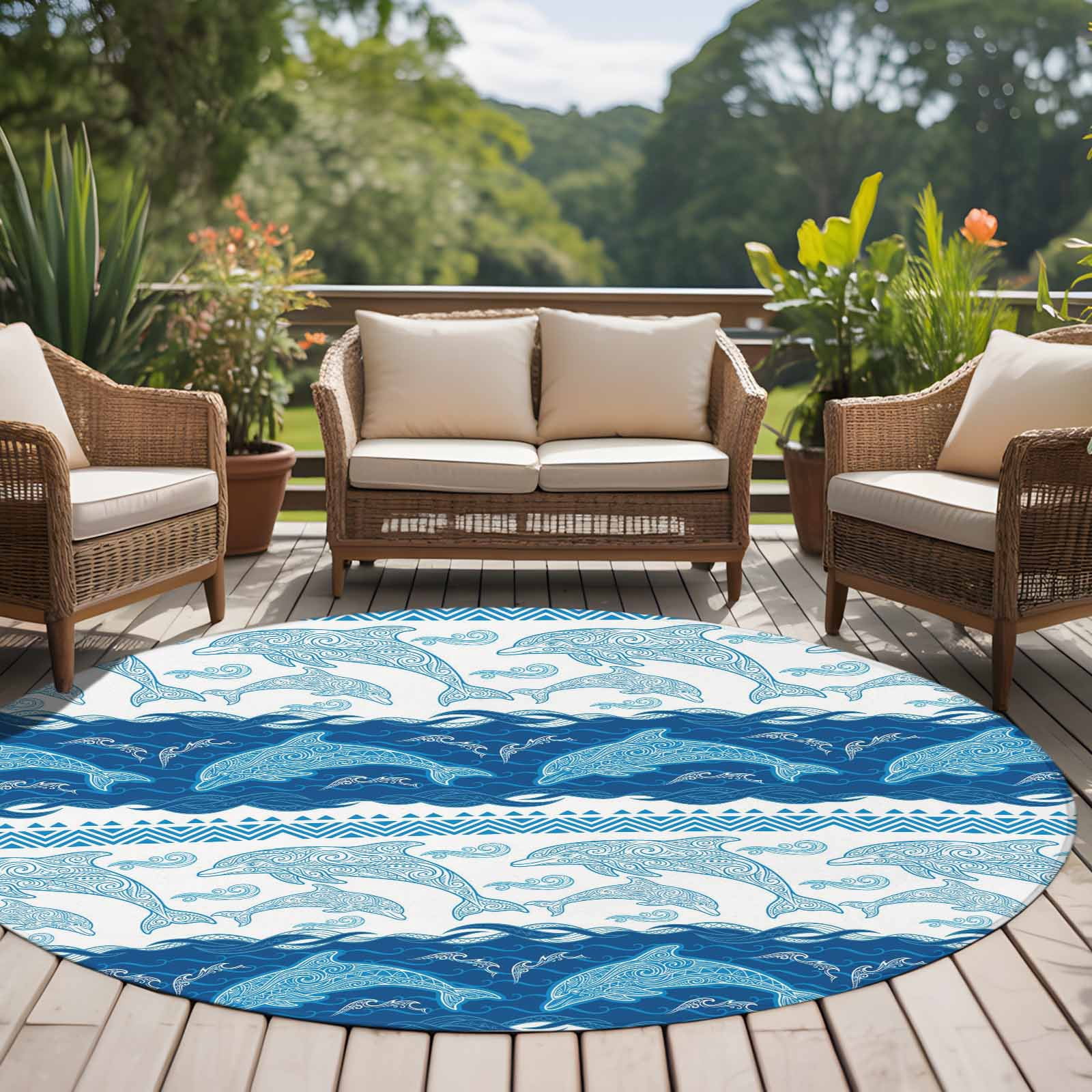 Round Area Rugs Collection 6 Ft, Summer Dolphin Non-Slip