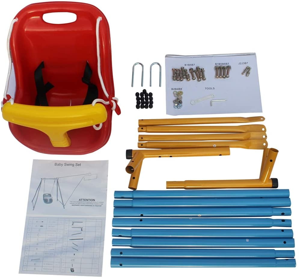 Baby Toddler Indoor/Outdoor Metal Swing Set (Blue, Red, Yellow)