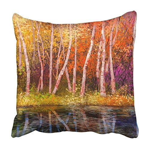 EREHome Oil Painting Landscape Colorful Autumn Trees Semi Abstract of Forest Pillowcase Cushion Cover 18x18 inch