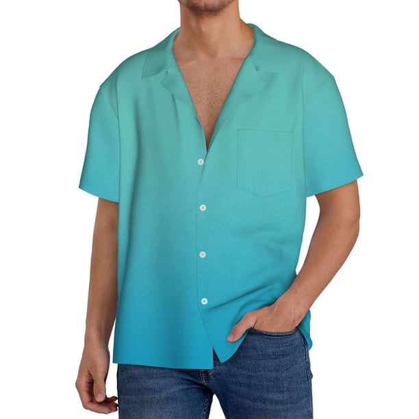 Balery Teal Turquoise Camisa Casual de Manga Corta con Botones para Hombre, Texturizada, Estilo Cubano, para Playa, Verano-4X-Large
