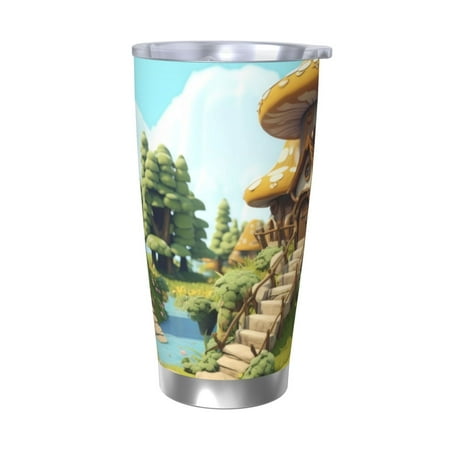 

Gukieu Cartoon Mushroom House Print 20OZ Car Cup Vacuum Stainless Steel Leak-proof Thermos Cup Unisex Suitable for Home Outdoor and Sports-Without Straw
