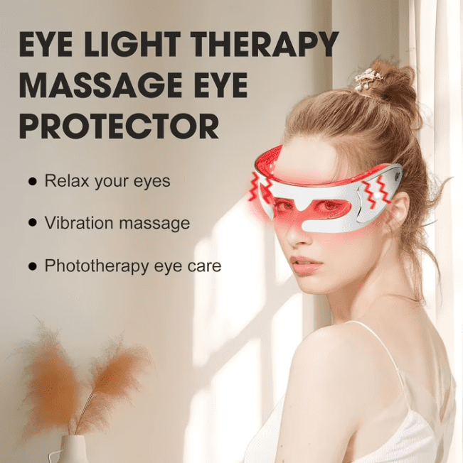 Cordless Eye Massager with Red Light Therapy, Vibration Eye Relaxation Goggles for Tired Eyes, Portable Wearable Eye Care Device for Home & Office