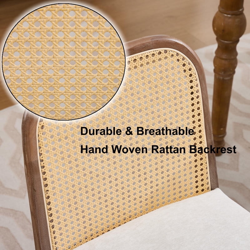 2-Piece Arched Rattan Back Dining Chairs, Farmhouse Side Kitchen Chairs, Chenille Upholstered Armless Accent Chair Set of 2