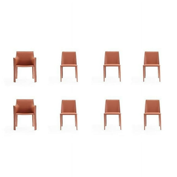 Manhattan Comfort Paris 17.32" Leather Dining Chair in Clay Pink (Set of 8)