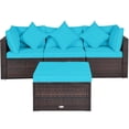 thumbnail image 5 of Patiojoy 4-Piece Outdoor Rattan Sofa Set Sectional Conversation Couch Ottoman Turquoise, 5 of 6