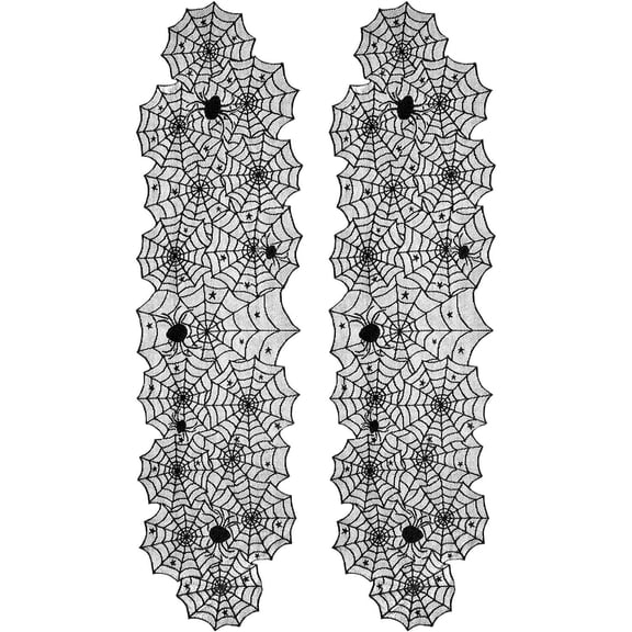 Halloween Table Runner, Black Lace Spiderweb Tablecloth Gothic Decorations for Home Kitchen Dinner Dining Room Restaurant Party Decoration