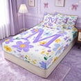 thumbnail image 2 of meiyoeat Spring Daisy Floral Zipper Twin Comforter Sets with Fitted Sheet and 2 Pillowcases for Women Girls, Cute Initial M Letter Zipper Bedding Set, Lavender Purple, Reversible, 4-Piece, 2 of 6