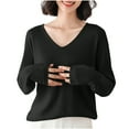 thumbnail image 2 of asjyhkr Women Ribbed Knit Shirts Long Sleeve V Neck Tops Solid Color Comfy Loose Fitting T Shirts Sweater, 2 of 4