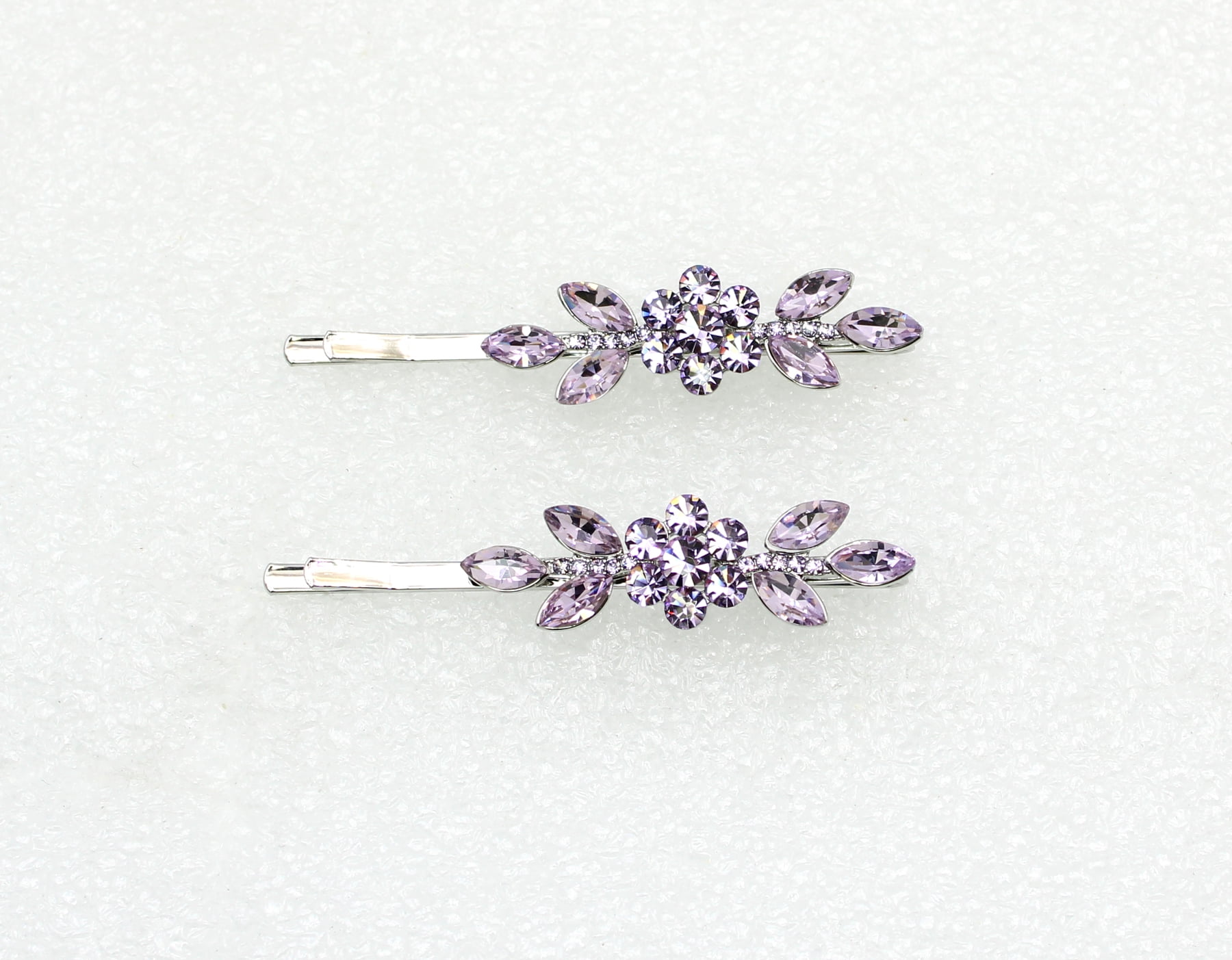 Faship A Pair Of Violet Light Purple Rhinestone Crystal Floral Hair Clip Pins 2 Pcs